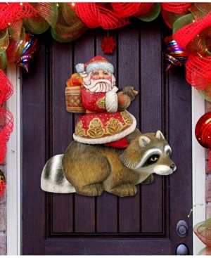 Designocracy Raccoon Santa Over The Door Wooden Hanger