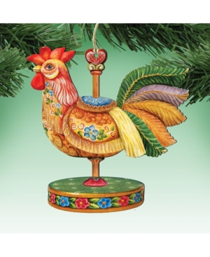 Designocracy Carousel Rooster Wooden Christmas Ornament Set of 2