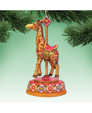 Designocracy Carousel Giraffe Wooden Christmas Ornament Set of 2