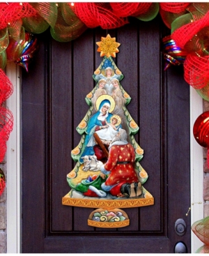 Designocracy Adoration Nativity Tree Wooden Christmas Door Hanger In Multi