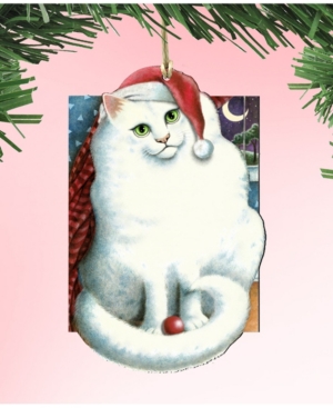 Designocracy Marshmallow Santa Cat Wooden Ornament By Laura Seeley Pets Decor Set Of 2 In Multi