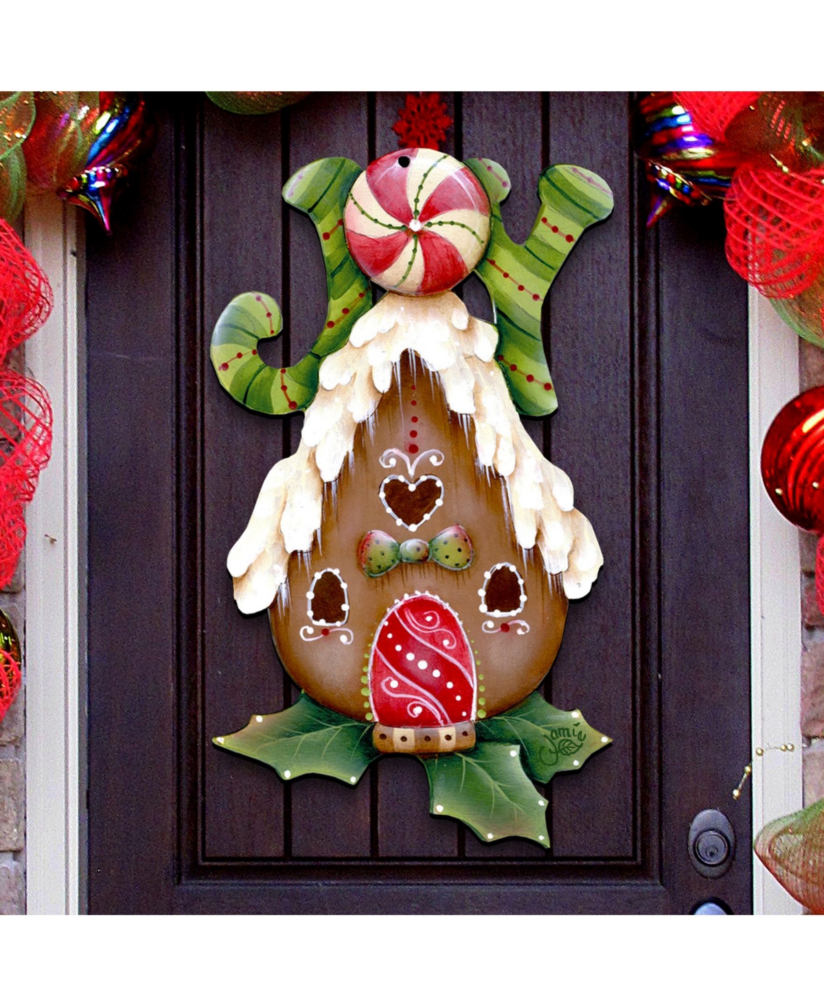 Jamie Mills Price Christmas Joy Gingerbread House Door Hanger - Multi
