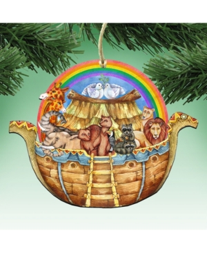 Designocracy Noah Ark Wooden Christmas Nativity Ornament Set of 2