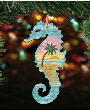 Designocracy Seahorse Scenic Wooden Christmas Ornament Set of 2
