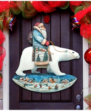 Designocracy Santa On Polar Bear Christmas Door Hanger In Multi