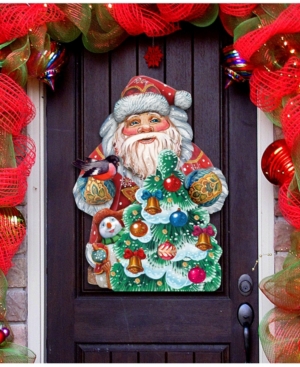 Designocracy Santa Tree Decorating Christmas Door Hanger In Multi