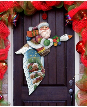 Designocracy Goose Traveling Santa Christmas Door Hanger In Multi