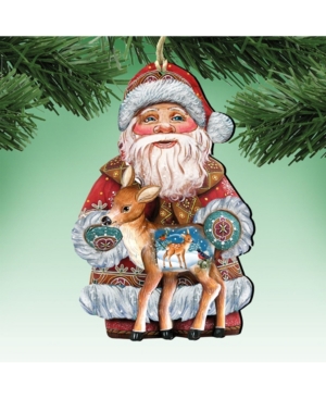 Designocracy Holiday Fawn Wooden Christmas Ornament Set Of 2 In Multi