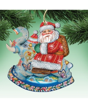 Designocracy Santa on Elephant Wooden Christmas Ornament Set of 2