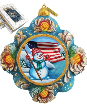 G.debrekht Hand Painted Scenic Ornament Patriotic Snowman In Multi