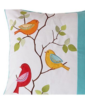 Sophia Pieced Bird Embroidered Decorative Pillow, 20" x 20"