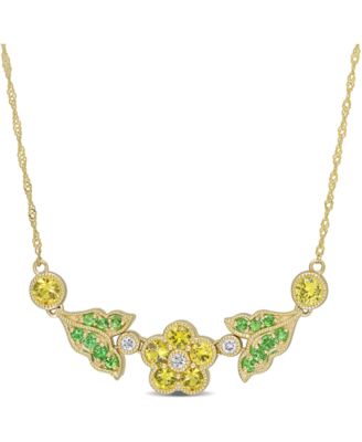 Macy's - Yellow Sapphire (1-1/5 ct. t.w.) & Tsavorite (1/5 ct. t.w.) Flower & Leaf 17" Statement Necklace in 10k Gold