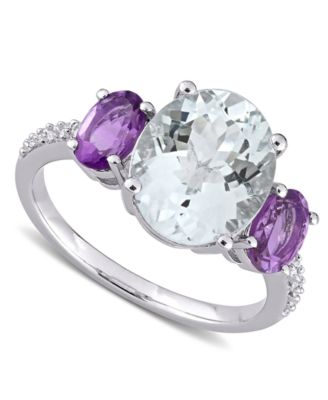 Macy's - Aquamarine (3 ct. t.w.), Amethyst (4/5 ct. t.w.) & Diamond (1/10 ct. t.w.) Ring in Sterling Silver