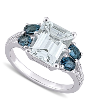 Aquamarine (3 ct tw) Blue Topaz (1 ct tw) & Diamond (1/10 ct tw) Ring in Sterling Silver