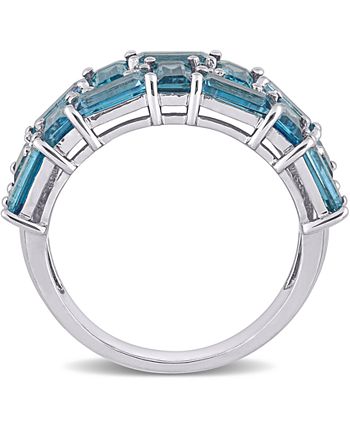Macy's - Blue Topaz (3-5/8 ct. t.w.) & Diamond (1/10 ct. t.w.) Cluster Ring in 10k White Gold