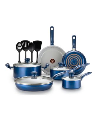 T-Fal Initiatives Ceramic 14-Pc. Cookware Set, Blue