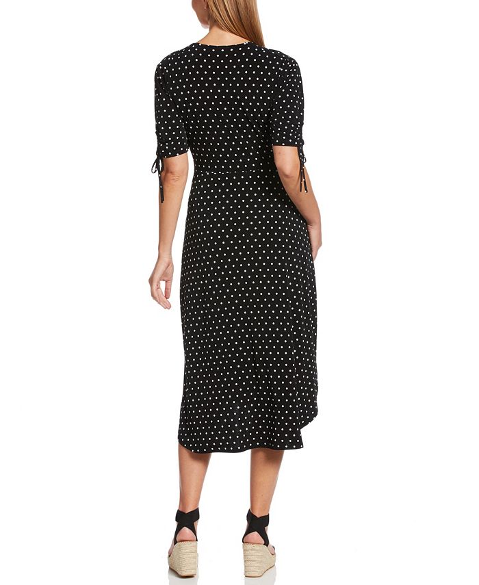 Rafaella Polkadot Dot Print Short Tie Sleeve Hi-Low Midi Dress - Macy's