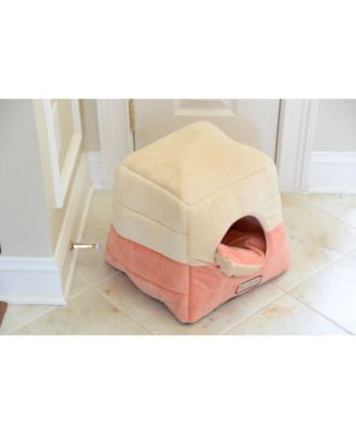 2-In-1 Cat Bed Cave Shape And Cuddle Pet Bed, Orange/Beige - Soft Velvet, Waterproof, Skid-Free Base