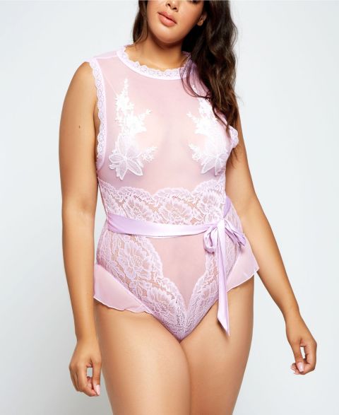 Боди Applique, кружево, сетка, цветочный принт — iCollection, цвет: Сиреневый