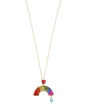 image of Betsey Johnson Rainbow Stone Pendant Long Necklace in Gold-tone Metal, 36