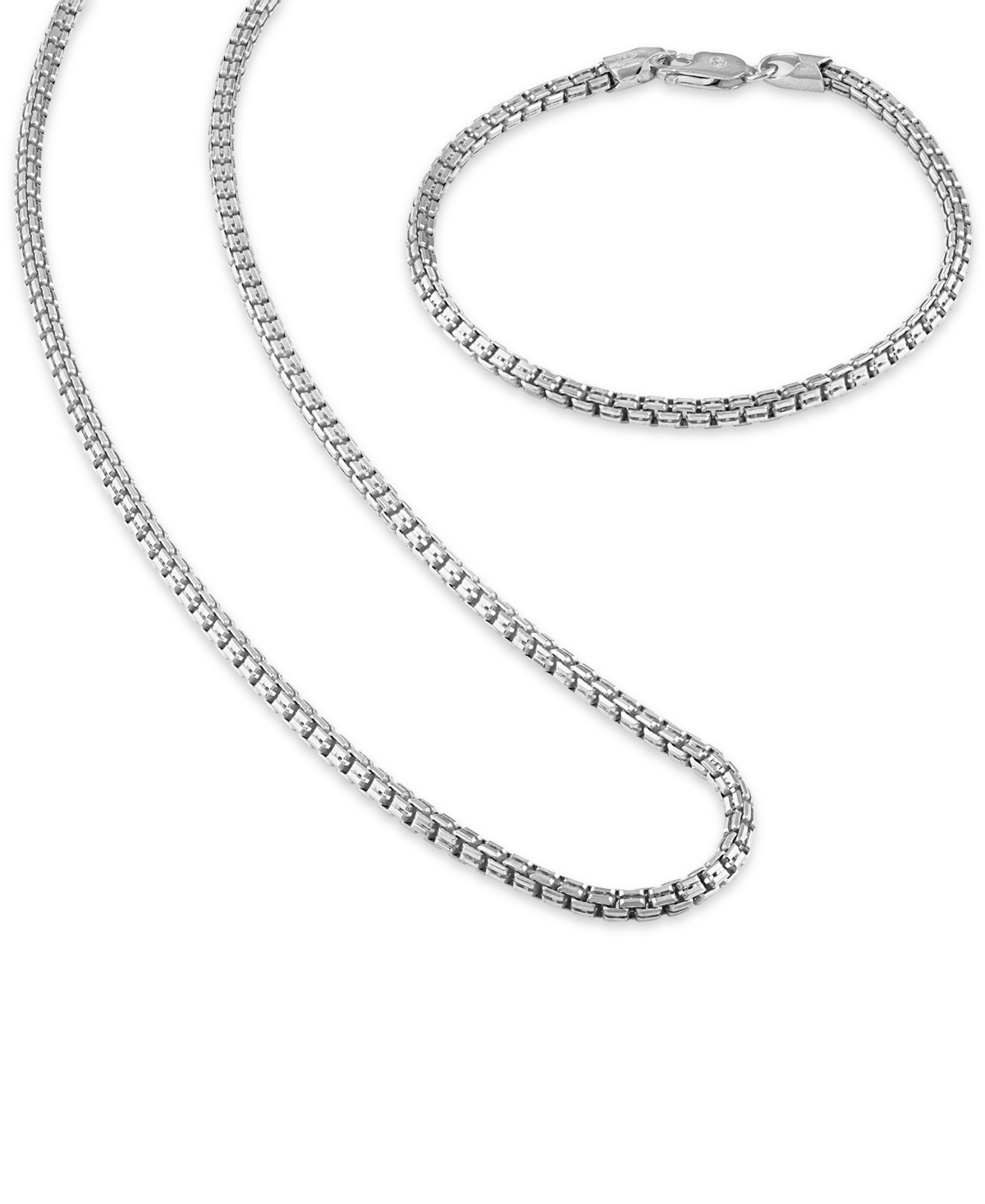 2-Pc. Set Box Link 22" Chain Necklace and Bracelet in 14k Gold-Plated Sterling Silver, Created for Macy's (Also available in Ste