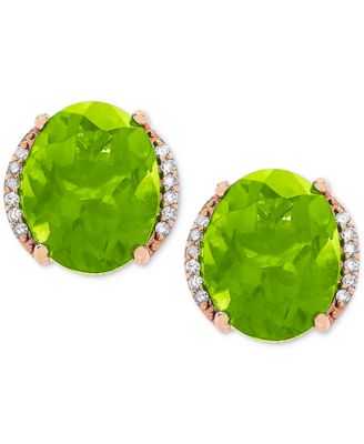 Peridot (3-3/4 ct. t.w.) & Diamond (1/20 ct. t.w.) Stud Earrings in 14k Gold