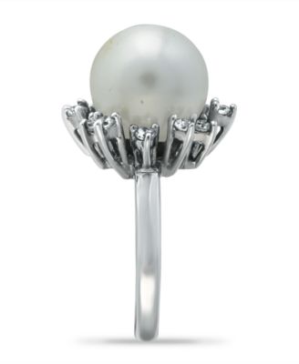 Imitation Pearl and Cubic Zirconia Halo Ring 