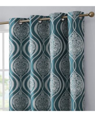 Montero Damask 100% Complete Blackout Shading Thermal Insulated Energy Efficient Heat/Cold Blocking Grommet Heavy Curtain Drapery Panels for Living Room, 2 Panels