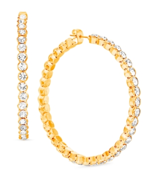 image of Steve Madden Gold-Tone Large Crystal Hoop Earrings, 2.16
