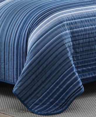 Coveside Blue Cotton Reversible 3-Piece Quilt Set, Full/Queen