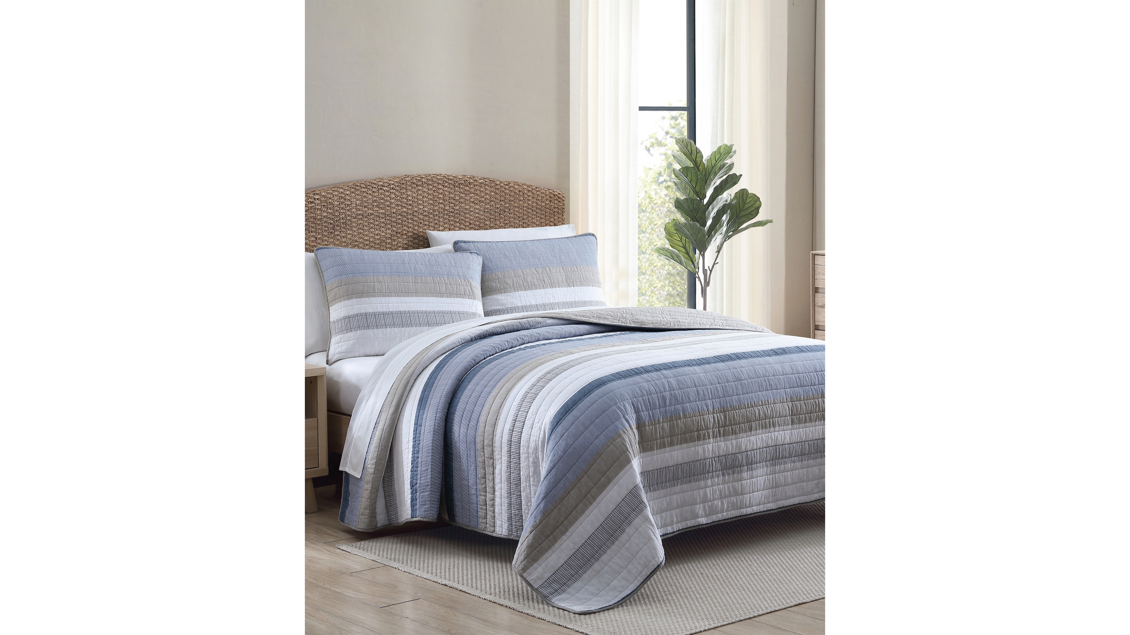 Nautica Galewood Beige Cotton Reversible 2-Piece Quilt Set, Twin