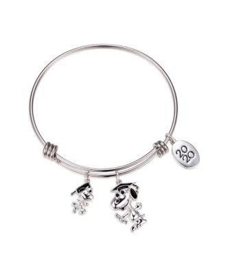Photo 1 of Peanuts Graduation Adjustable Bangle Bracelet in Stainless Steel for Unwritten Silver Plated Charms
