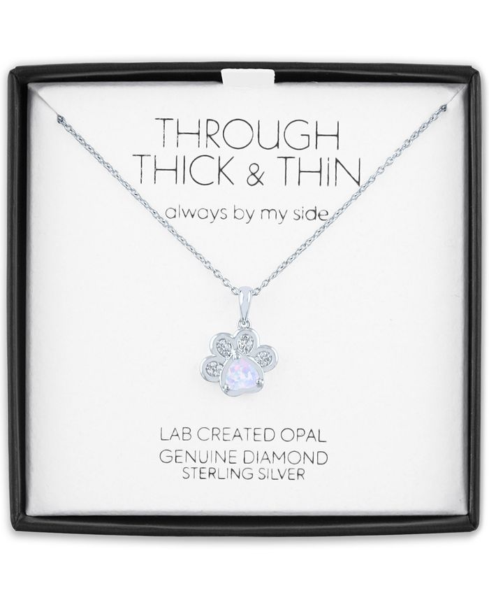 Macy's Lab-Created Opal (5mm) and Diamond Accent Paw Print Pendant ...
