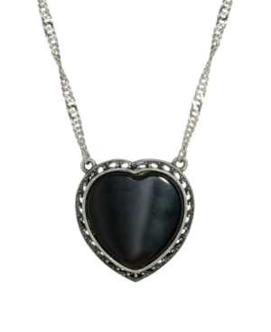 image of 2028 Silver-Tone Semi Precious Onyx Heart Necklace