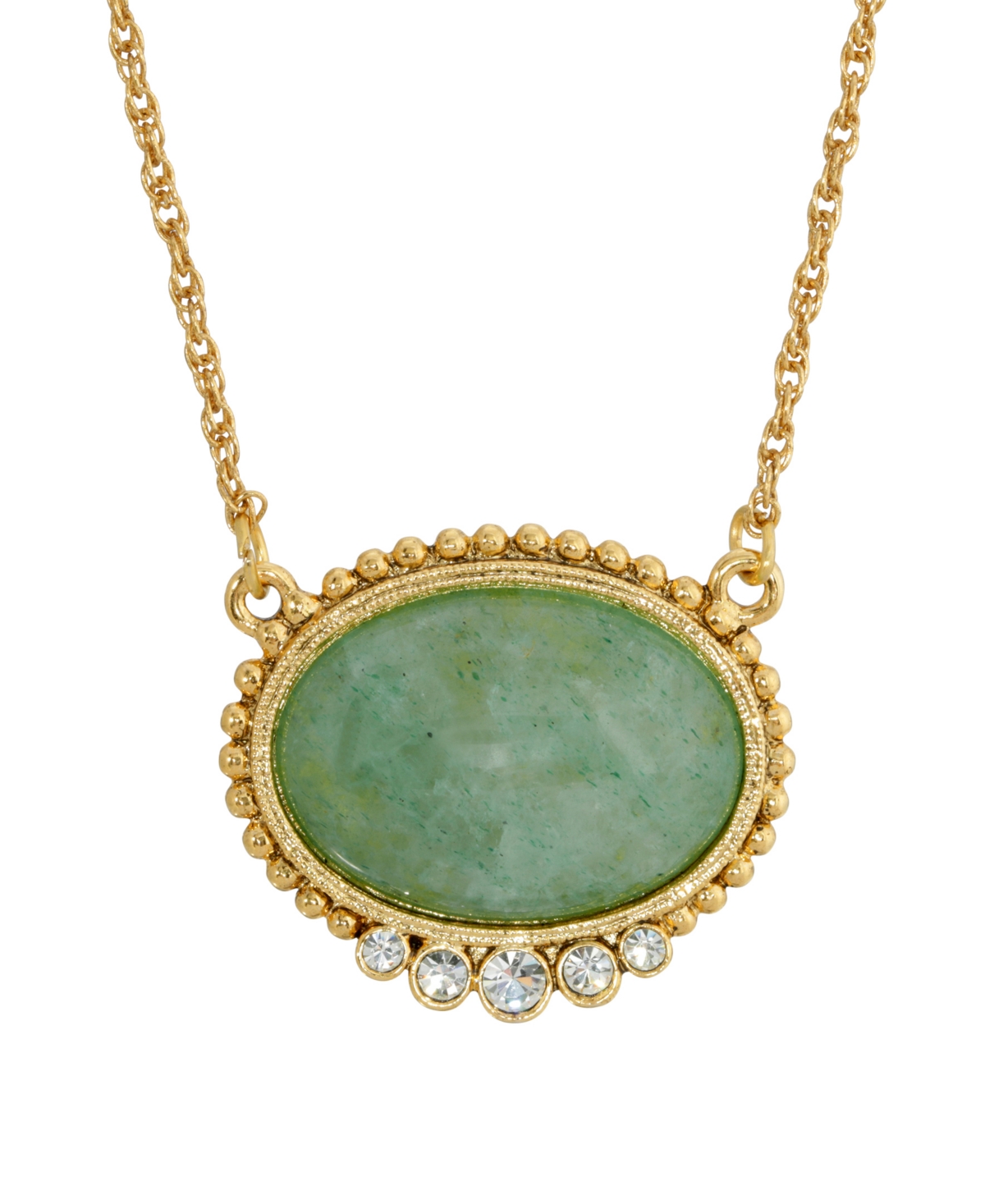 2028 Gold-tone Oval Semi Precious With Crystals Necklace In Green