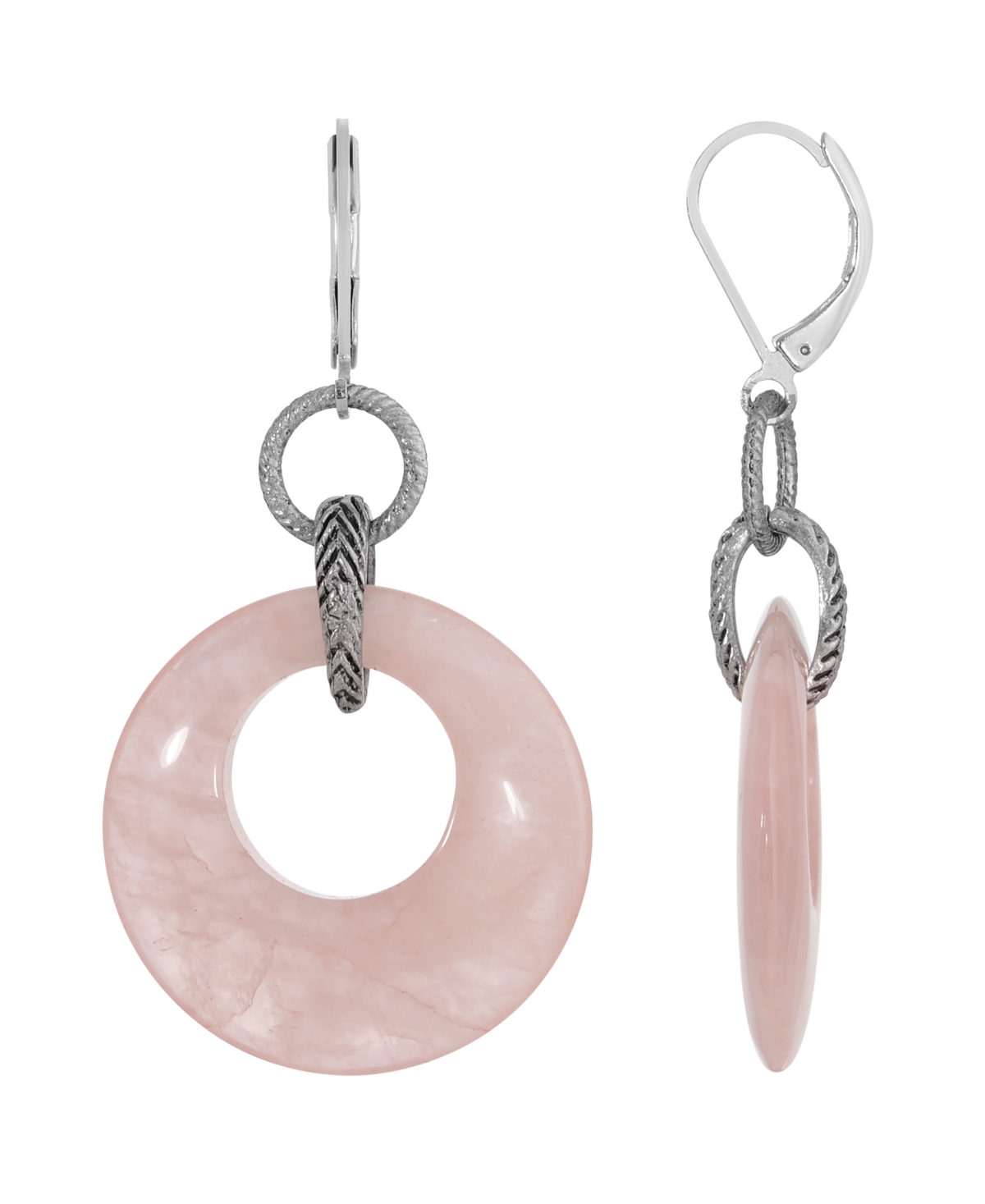 2028 Silver-tone Semi Precious Round Hoop Drop Earrings In Pink