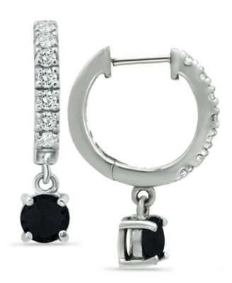 Cubic Zirconia Dangle Drop Huggie Hoop Earring in Sterling Silver or 18k Gold over Silver  (Also available in Lab created Opal)