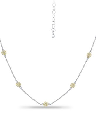 Cubic Zirconia Mini-Cluster Statement Necklace, 16" + 2" extender