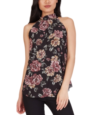 image of Bcx Juniors- Floral-Print Smocked-Neck Top