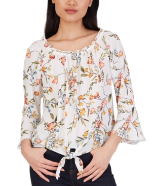 image of Bcx Juniors- Floral-Print Bell-Sleeve Top