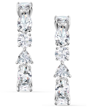 image of Swarovski Silver-Tone Crystal Curved Drop Earrings
