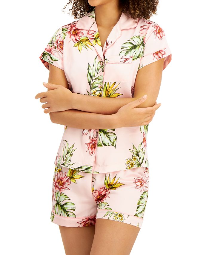 INC International Concepts Tropical Floral Satin Pajama Shorts Set ...