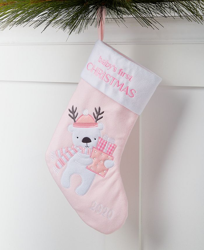 Holiday Lane Baby's First Christmas Polar Bear Pink Baby Stocking ...
