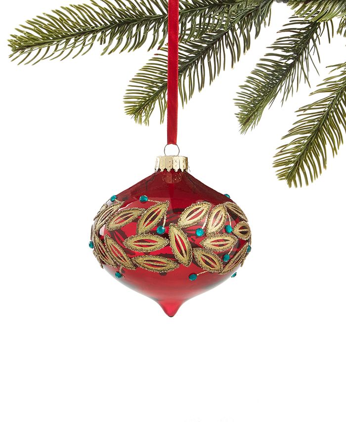 Holiday Lane Evergreen Dreams, Glass Onion Ornament with Painted Gold Leaf detail, Created for