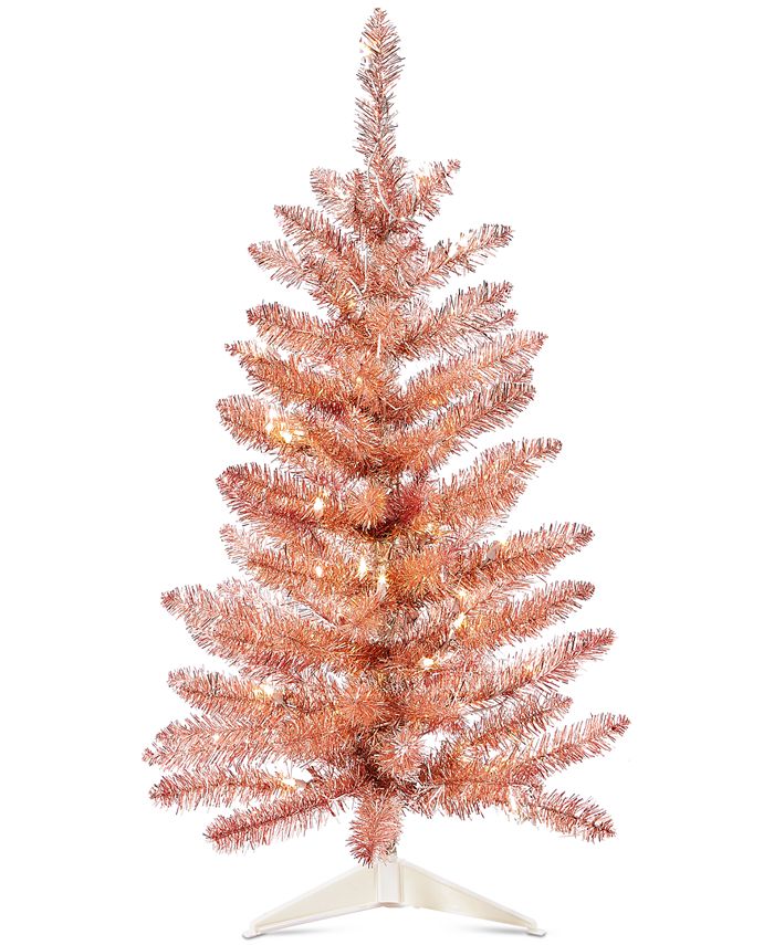 Holiday Lane Shimmer & Light, Prelit Rose Gold Tinsel Tree, Created