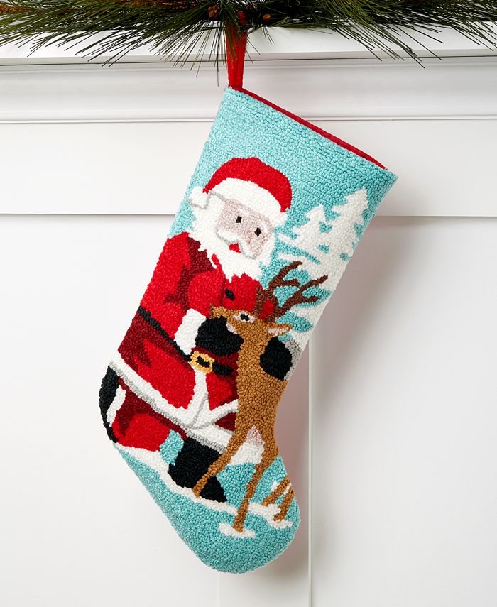 Holiday Lane MultiColor Santa/Reindeer Hooked Christmas Stocking, Created for Macy's Macy's