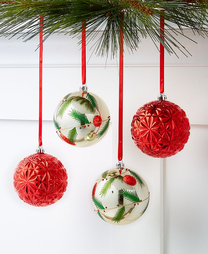 Holiday Lane Christmas Cheer Shatterproof Red and White Ornaments, Set ...