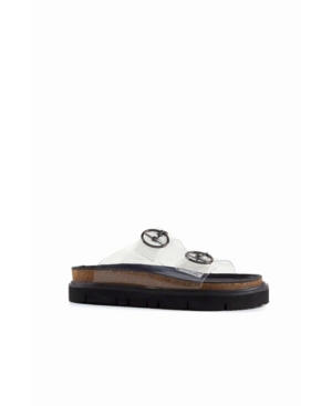 image of All Black Women-s Circle Buckle Lowform C Flat Sandal Women-s Shoes