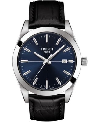 Tissot - Men's Swiss Gentleman Black Leather Strap Watch 40mm