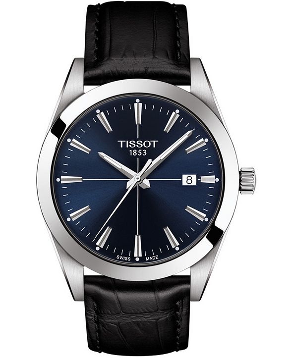 Tissot Men's Swiss Gentleman Black Leather Strap Watch  